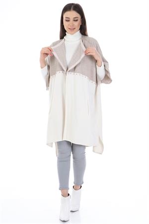 Kadın Taş Detay Panço Beige