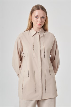 Kadın Taş Detaylı Gömlek Beige