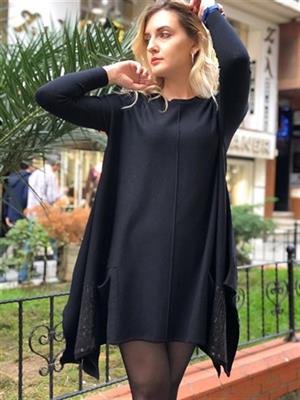 Kadın Taş Detaylı Tunik Siyah