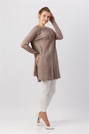 Kadın Taş İşlemeli Tunik Beige