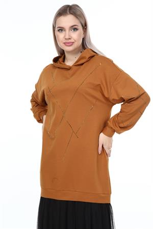 Kadın Tül Detay Elbise Taba