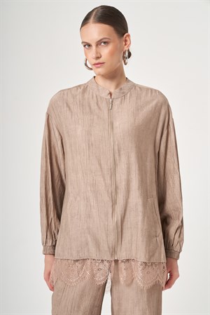 Kadın Tül Detay Takım Beige