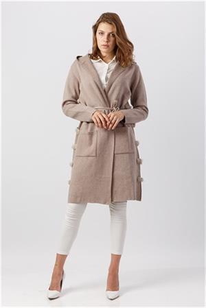 Kadın Tüy Detaylı Kemerli Hırka Beige