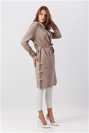 Kadın Tüy Detaylı Kemerli Hırka Beige