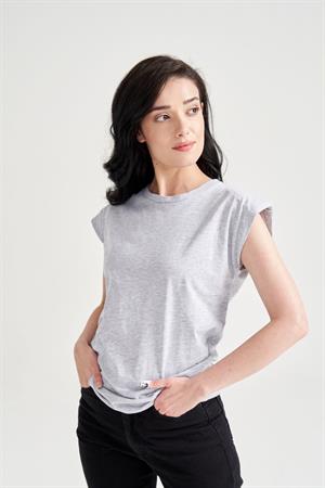 Kadın Vatkalı Basic T-Shirt Gri
