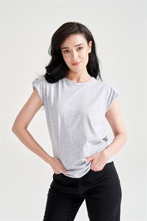 Kadın Vatkalı Basic T-Shirt Gri