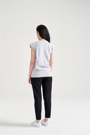 Kadın Vatkalı Basic T-Shirt Gri