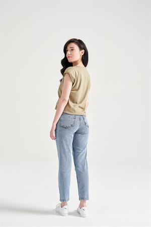 Kadın Vatkalı Basic T-Shirt Haki