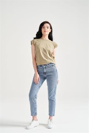 Kadın Vatkalı Basic T-Shirt Haki