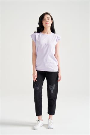 Kadın Vatkalı Basic T-Shirt Lila