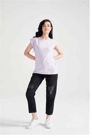 Kadın Vatkalı Basic T-Shirt Lila