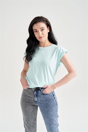 Kadın Vatkalı Basic T-Shirt Mavi