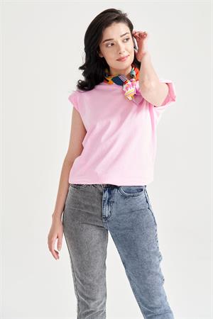 Kadın Vatkalı Basic T-Shirt Pembe