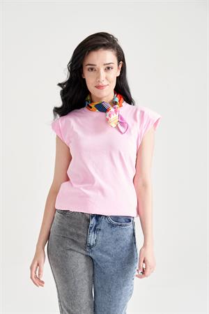 Kadın Vatkalı Basic T-Shirt Pembe