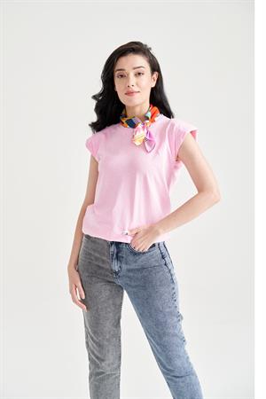 Kadın Vatkalı Basic T-Shirt Pembe