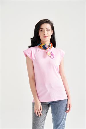 Kadın Vatkalı Basic T-Shirt Pembe