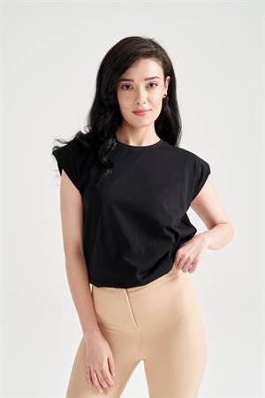 Kadın Vatkalı Basic T-Shirt Siyah