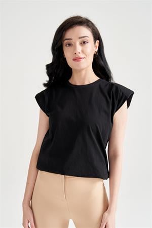 Kadın Vatkalı Basic T-Shirt Siyah