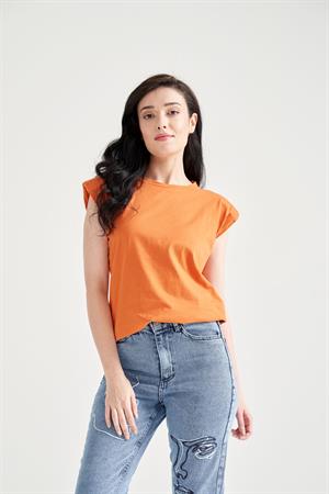 Kadın Vatkalı Basic T-Shirt Turuncu