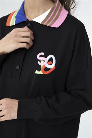 Kadın Yaka Renk Geçişli Uzun Sweat Tunik Siyah