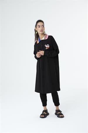 Kadın Yaka Renk Geçişli Uzun Sweat Tunik Siyah