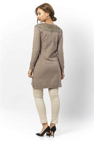 Kadın Yakası İnci Detaylı Tunik Beige