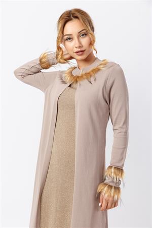 Kadın Yakası Ve Kolu Kürk Detaylı Tunik Beige