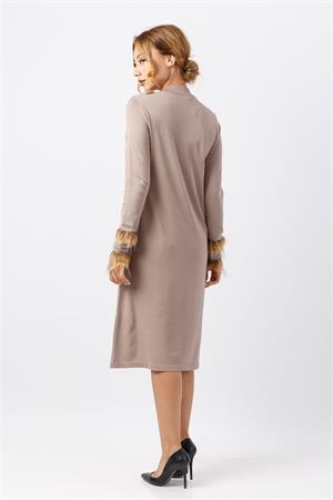 Kadın Yakası Ve Kolu Kürk Detaylı Tunik Beige