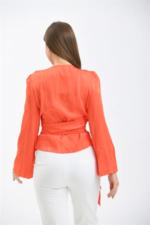 Kadın Yakma Saten Bluz Orange