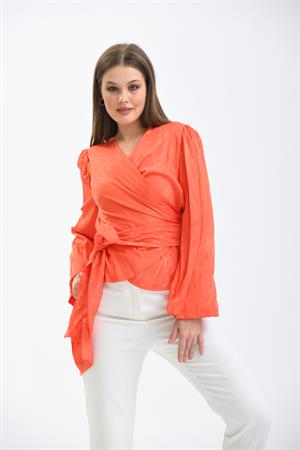 Kadın Yakma Saten Bluz Orange