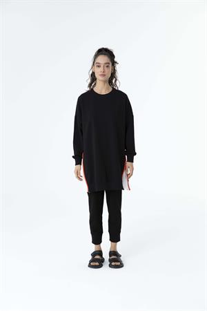 Kadın Yan Fermuar Detay Sweat Tunik Siyah