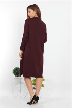 Kadın Yanları Cepli Uzun Triko BORDO