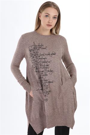 Kadın Yazı Detay Salaş Tunik Beige