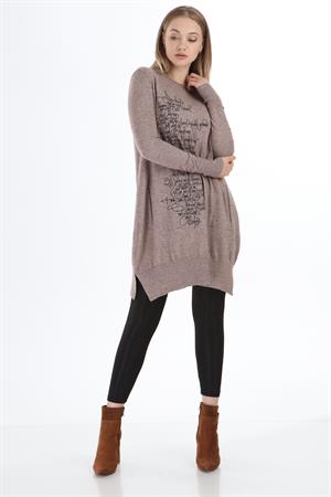 Kadın Yazı Detay Salaş Tunik Beige