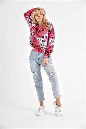 Kadın Yazı Detaylı Sweatshırt PEMBE