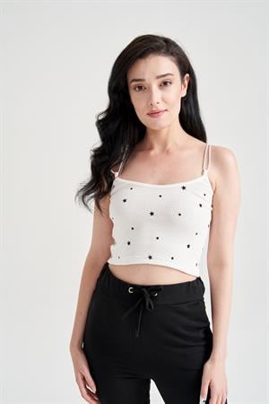 Kadın Yıldız Baskılı Crop Büstiyer Beyaz