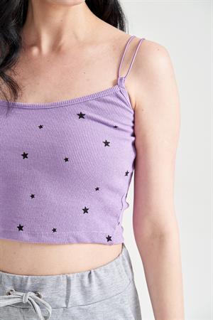 Kadın Yıldız Baskılı Crop Büstiyer Lila