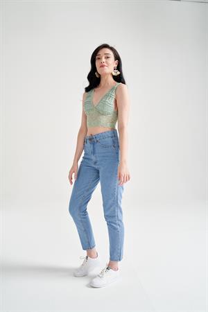 Kadın Yüksek Bel Boyfriend Jean Mavi
