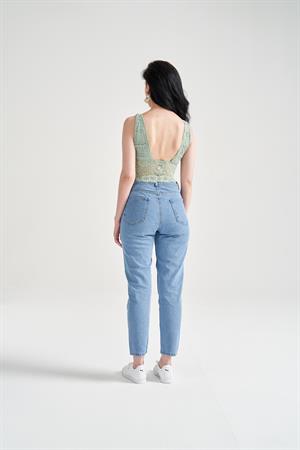 Kadın Yüksek Bel Boyfriend Jean Mavi