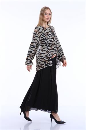 Kadın Zebra Desen Elbise Beige
