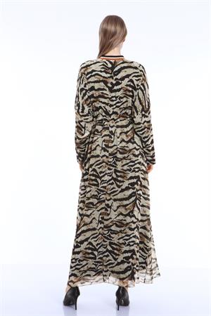Kadın Zebra Desen Elbise Beige
