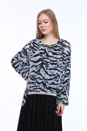 Kadın Zebra Desen Elbise Mavi
