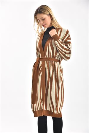 Kadın Zebra Desen Hırka Deve Tüyü