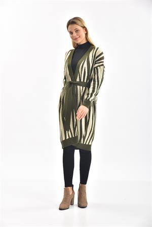 Kadın Zebra Desen Hırka Haki