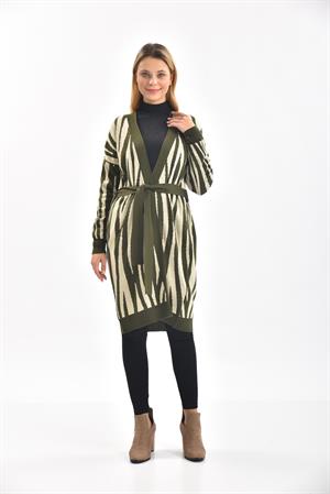 Kadın Zebra Desen Hırka Haki