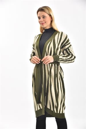 Kadın Zebra Desen Hırka Haki