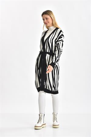Kadın Zebra Desen Hırka Siyah