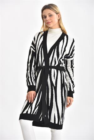 Kadın Zebra Desen Hırka Siyah