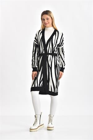 Kadın Zebra Desen Hırka Siyah