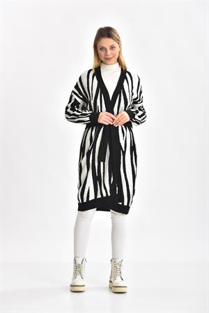 Kadın Zebra Desen Hırka Siyah